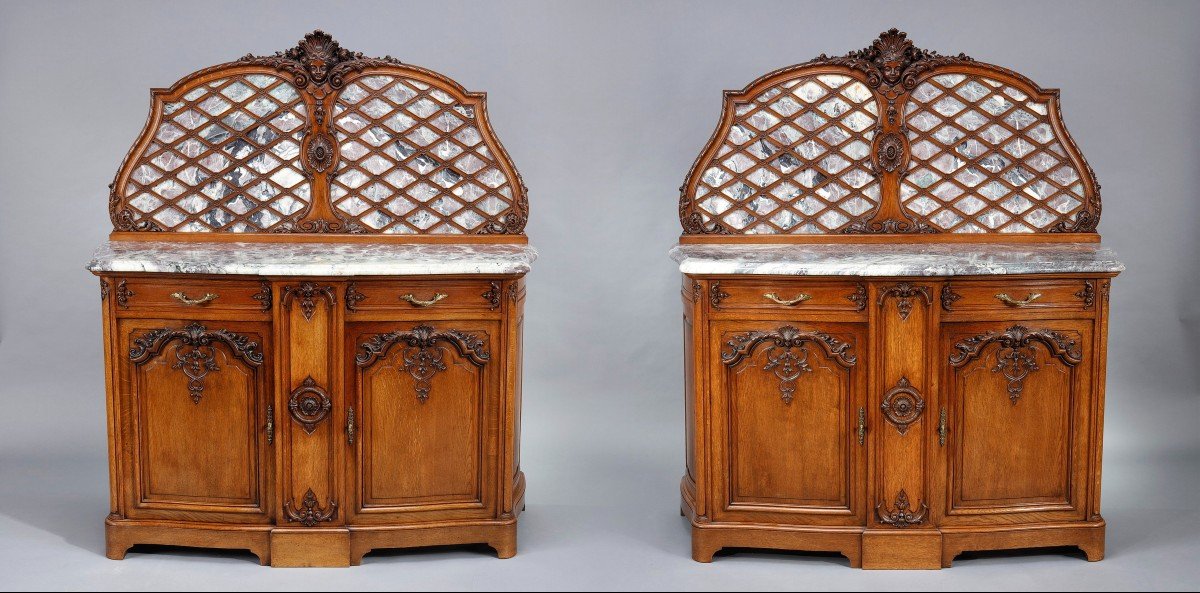 Pair Of Regency Style Molded Oak And Marble Sideboards-photo-2
