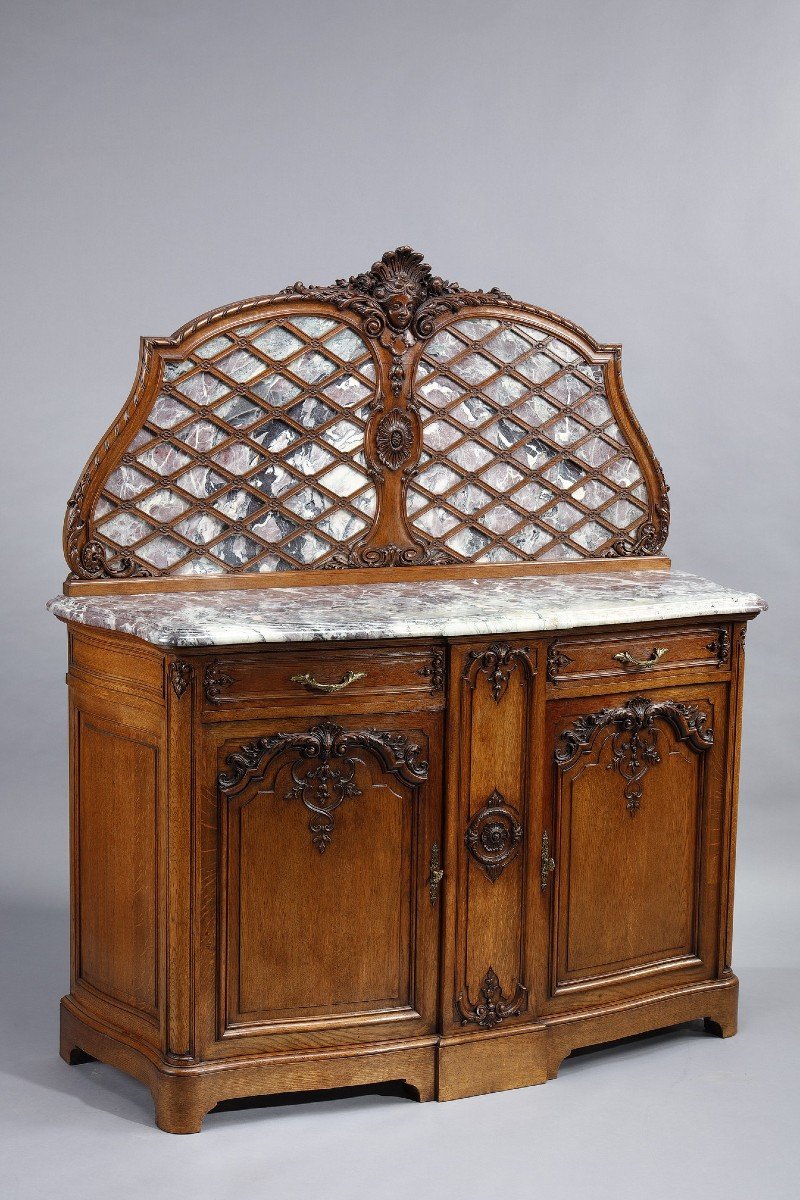 Pair Of Regency Style Molded Oak And Marble Sideboards-photo-4