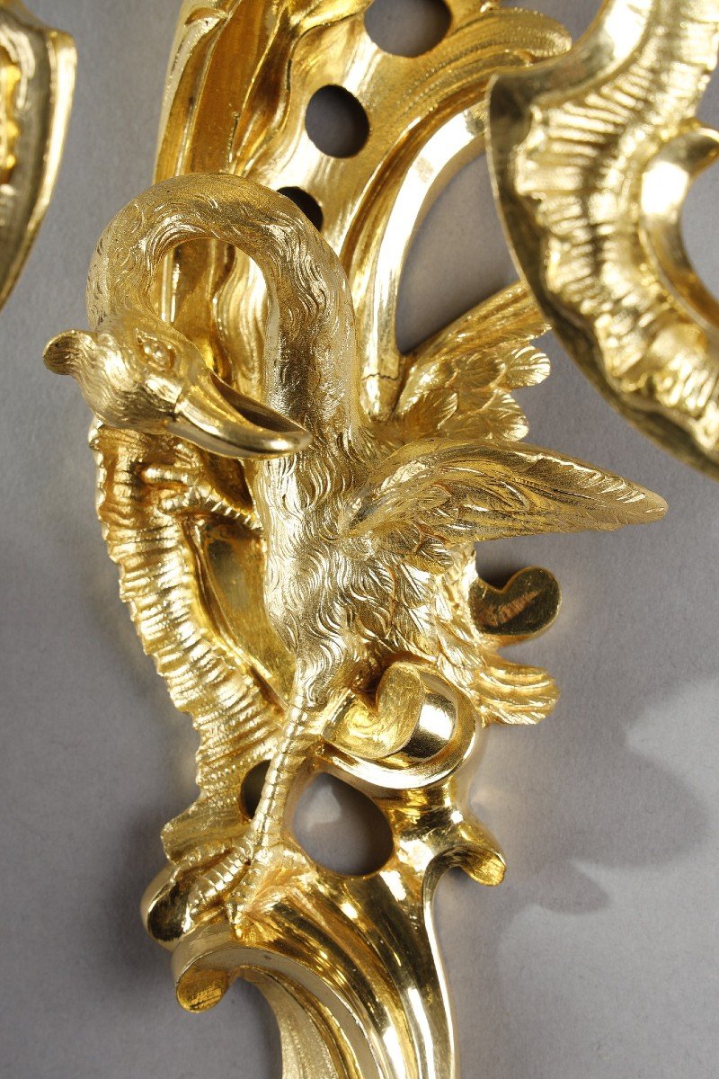 Pair Of Gilt Bronze Sconces With Three Arms Of Light, Louis XV Style-photo-6