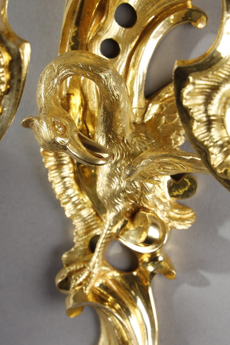 Pair Of Gilt Bronze Sconces With Three Arms Of Light, Louis XV Style-photo-8
