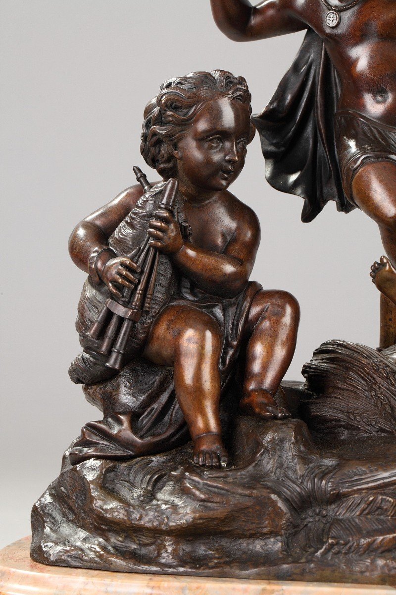 Amours Musiciens En Bronze Patiné Et Marbre, XIXe Siècle-photo-1