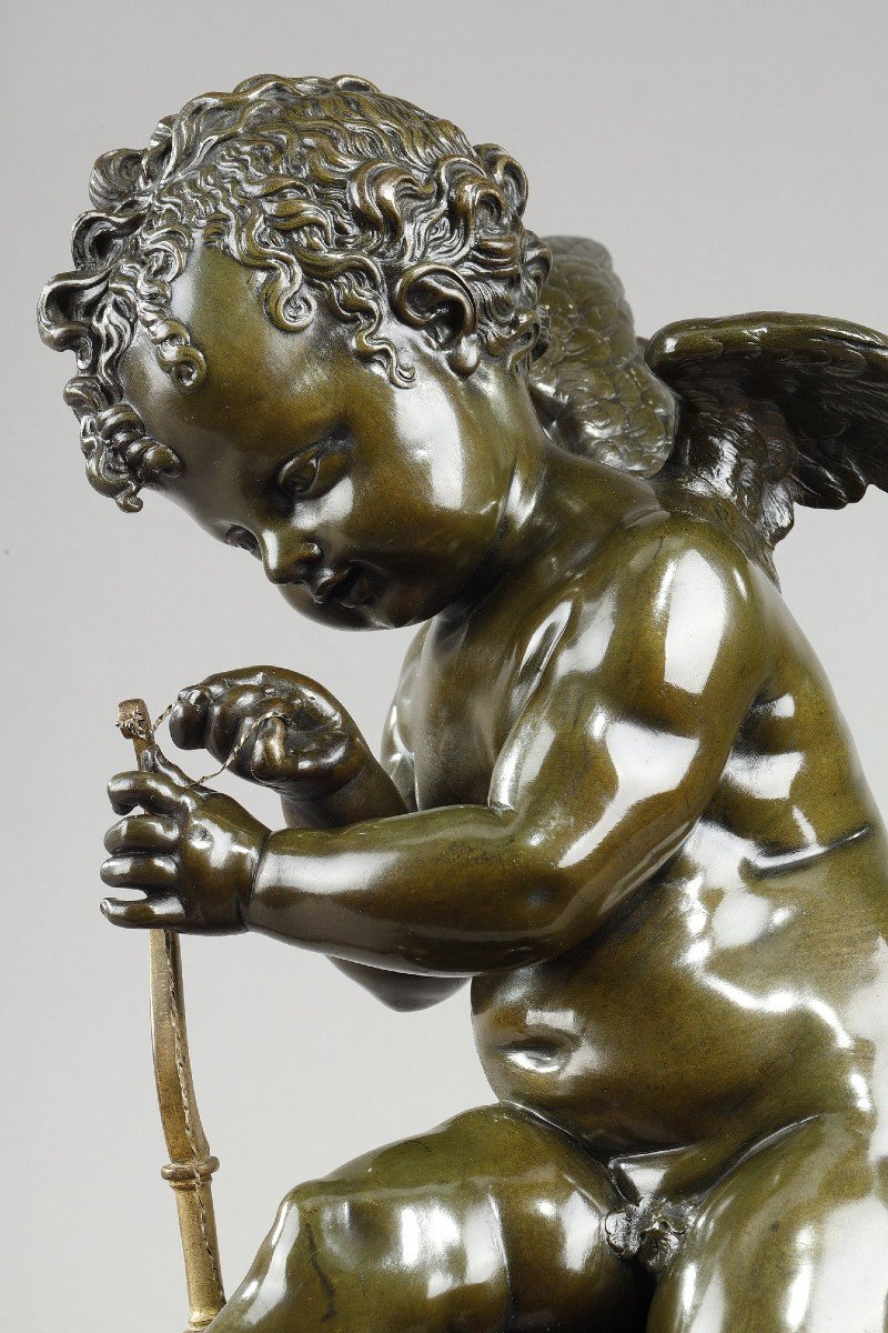 Bronze Of Cupid Bending His Bow After Lemire (1741-1827)-photo-4