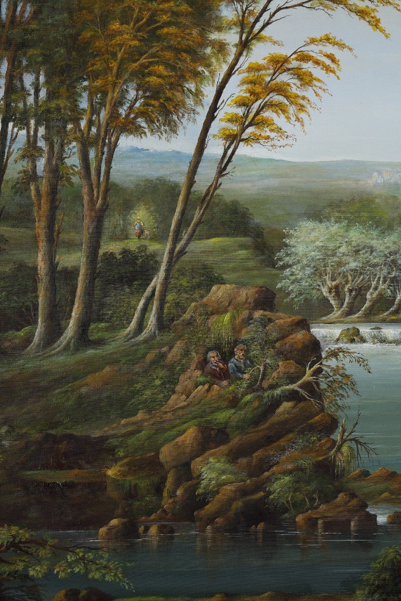 Large Panoramic Canvas With Bathers In The Middle Of A Large Landscape-photo-5