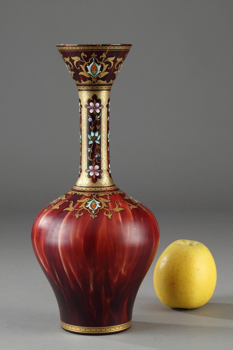 Opaline Glass Vase With Oriental Decor-photo-2