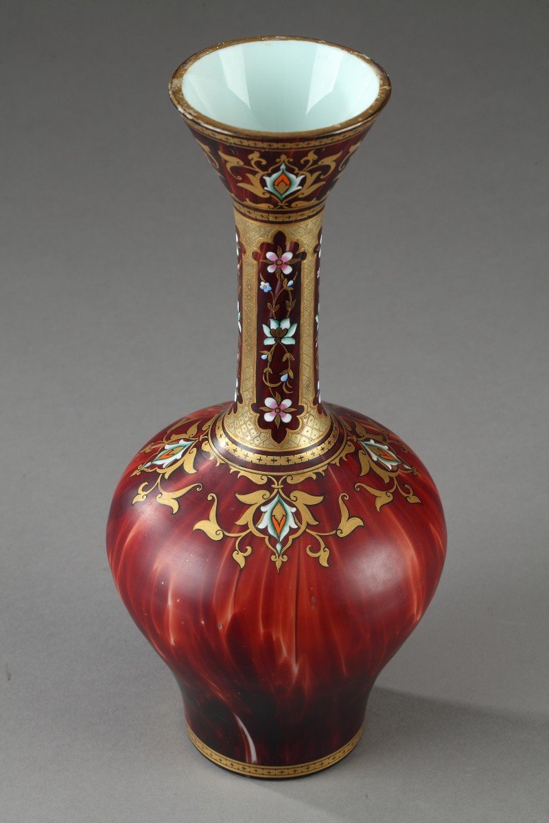 Opaline Glass Vase With Oriental Decor-photo-3