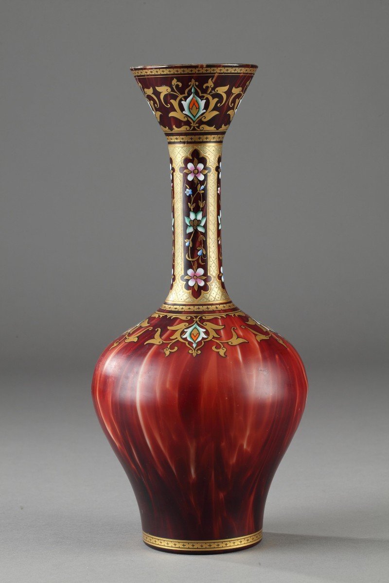 Opaline Glass Vase With Oriental Decor