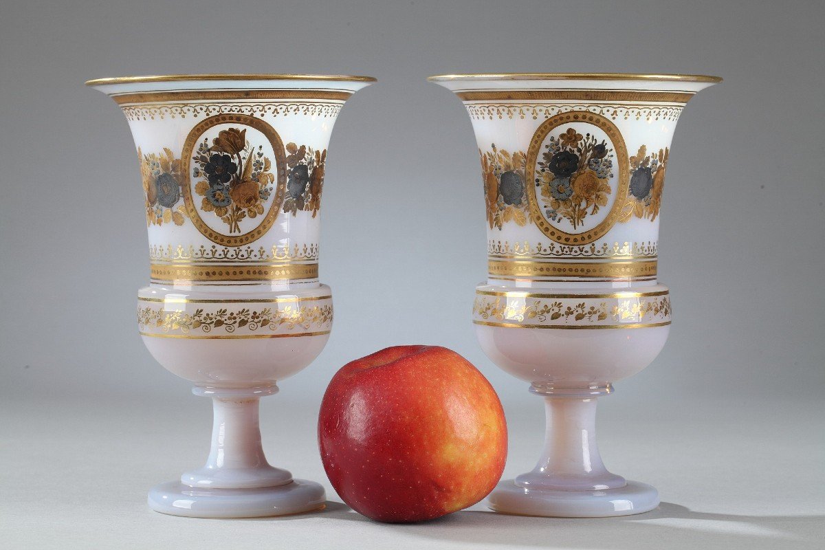 Pair Of Medici Opaline Vases With Desvignes Decor-photo-2