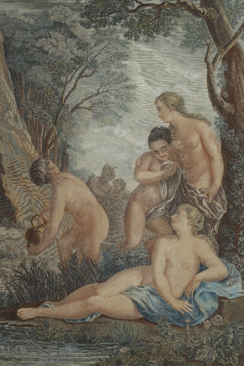 Pair Of Polychrome Engravings From The 18th Century After Francesco Albani-photo-6