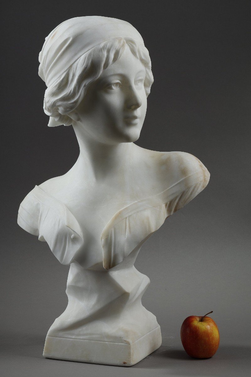 Alabaster Bust Of A Young Woman, Signed Cyprien-photo-2