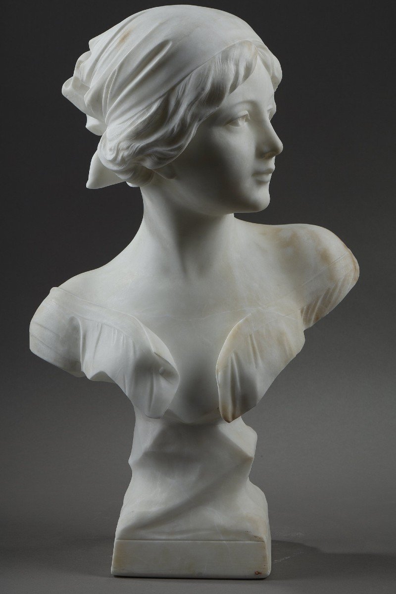 Alabaster Bust Of A Young Woman, Signed Cyprien-photo-3