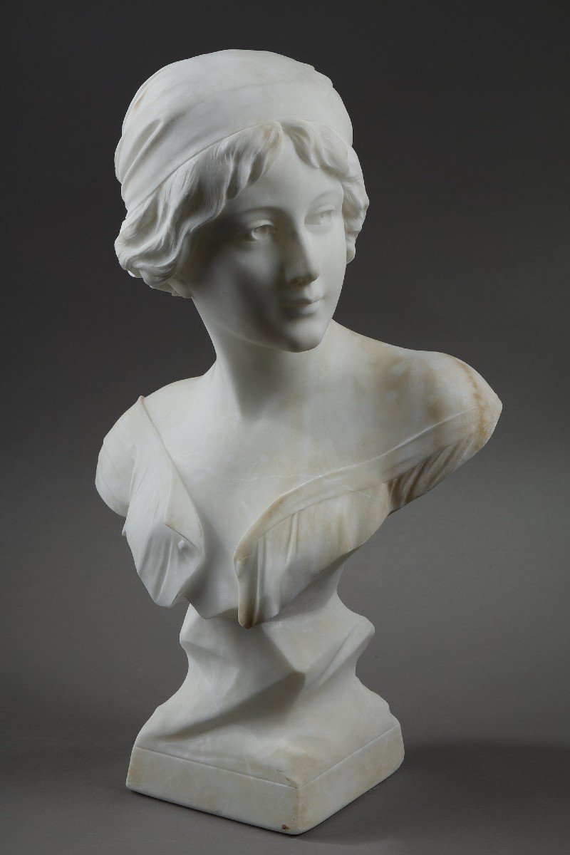 Alabaster Bust Of A Young Woman, Signed Cyprien-photo-4