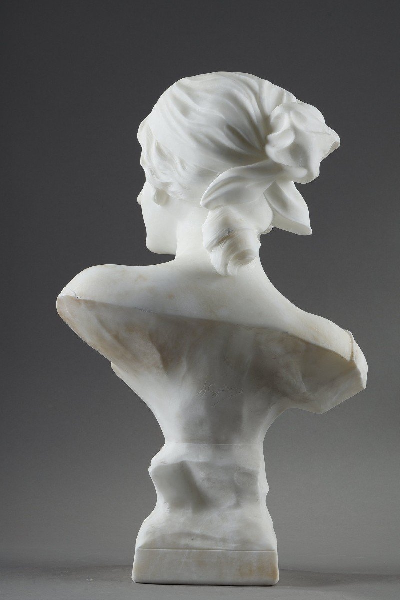 Alabaster Bust Of A Young Woman, Signed Cyprien-photo-1