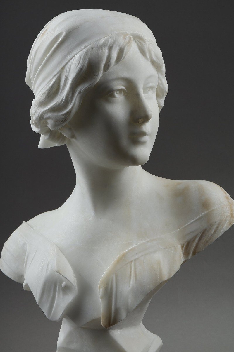 Buste En Albâtre d'Une Jeune Femme, Signé Cyprien-photo-2
