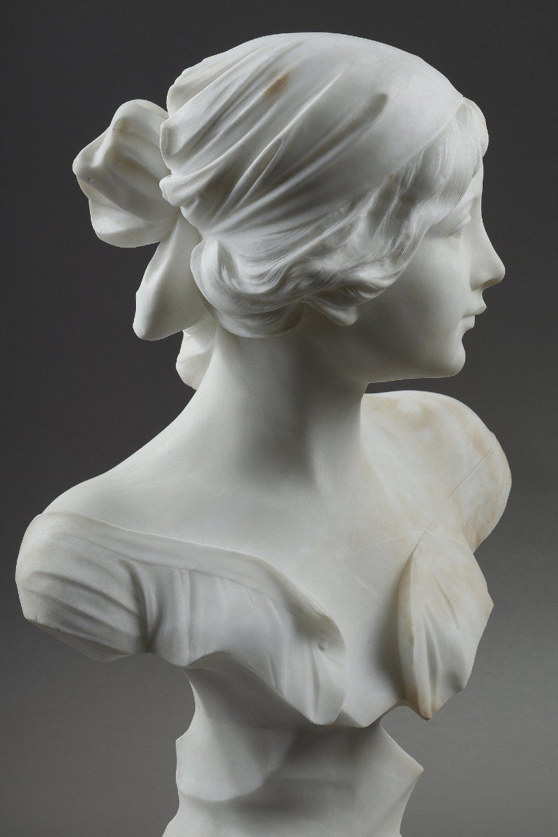 Alabaster Bust Of A Young Woman, Signed Cyprien-photo-3
