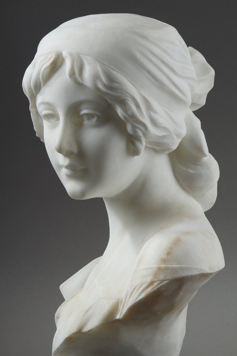 Alabaster Bust Of A Young Woman, Signed Cyprien-photo-4
