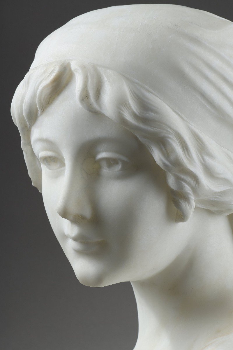Alabaster Bust Of A Young Woman, Signed Cyprien-photo-5