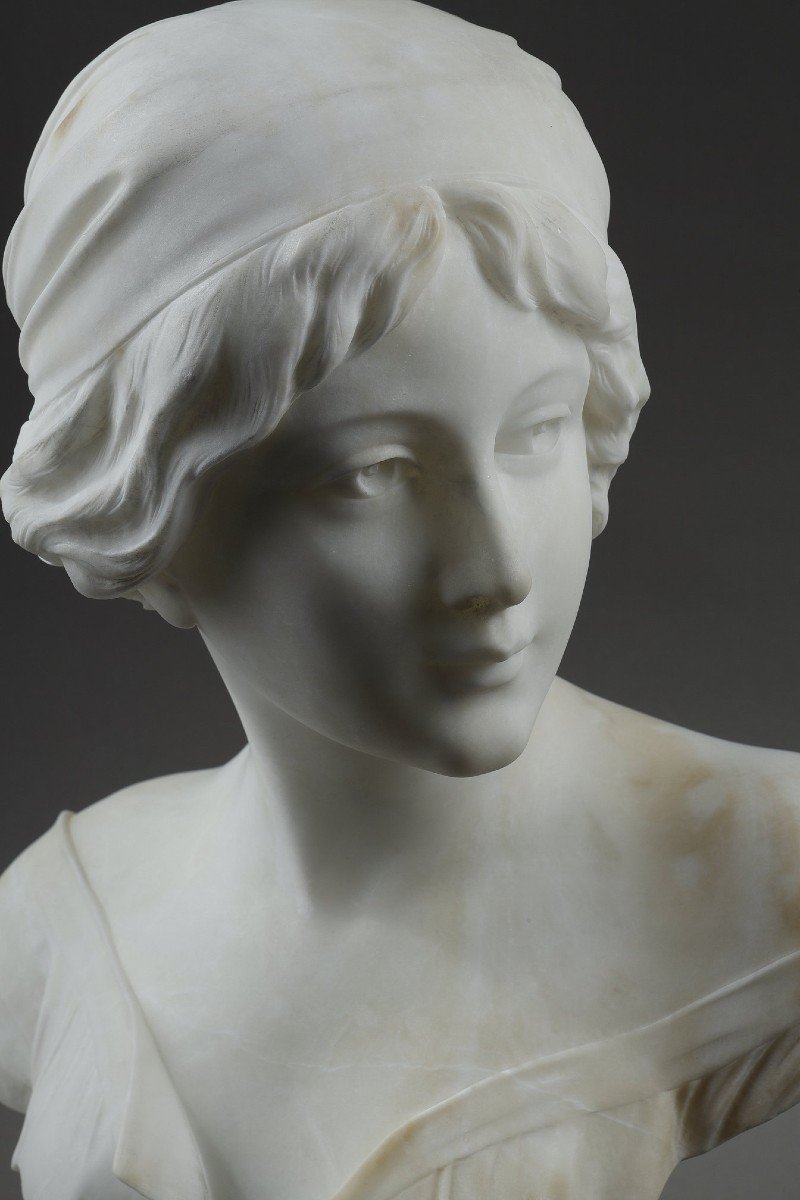 Alabaster Bust Of A Young Woman, Signed Cyprien-photo-6