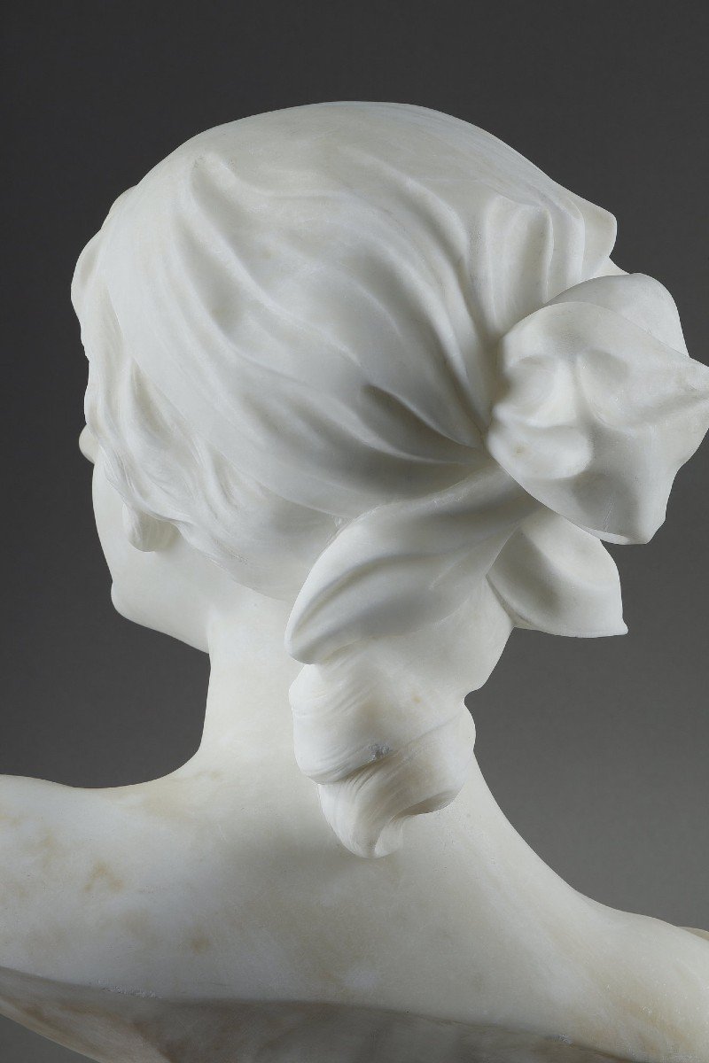 Alabaster Bust Of A Young Woman, Signed Cyprien-photo-7