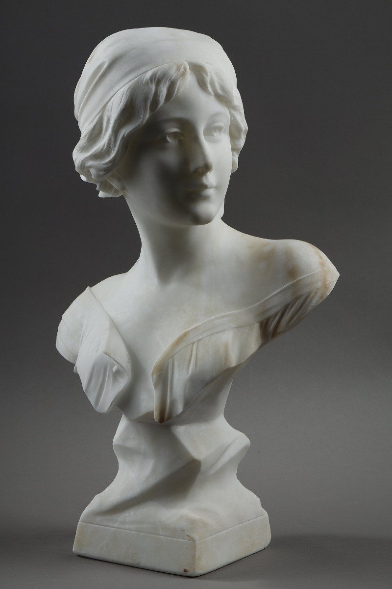 Alabaster Bust Of A Young Woman, Signed Cyprien