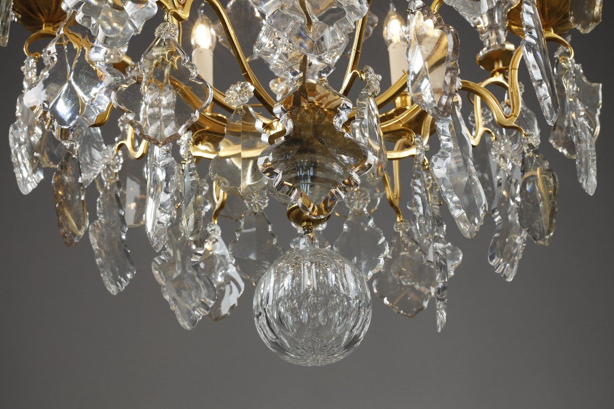 Lustre Cage à Six Lumières, En Bronze Doré, Orné De Pampilles Et Poignards En Cristal Taillé-photo-2