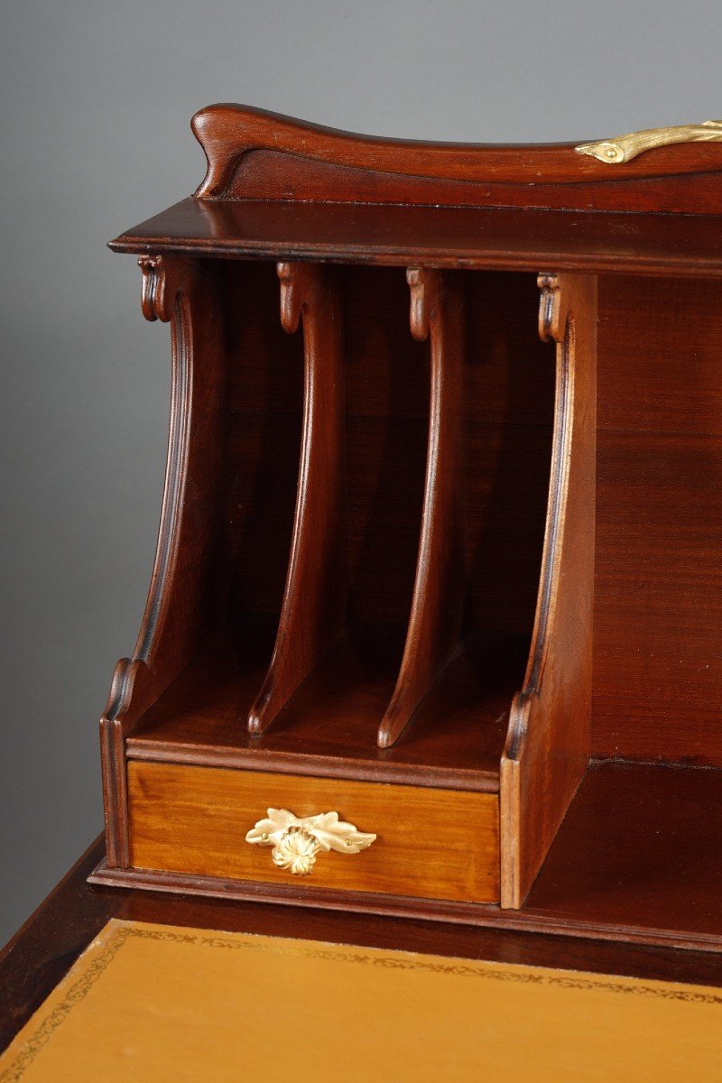 Mahogany And Mahogany Veneer Tiered Desk, Art Nouveau Period-photo-2
