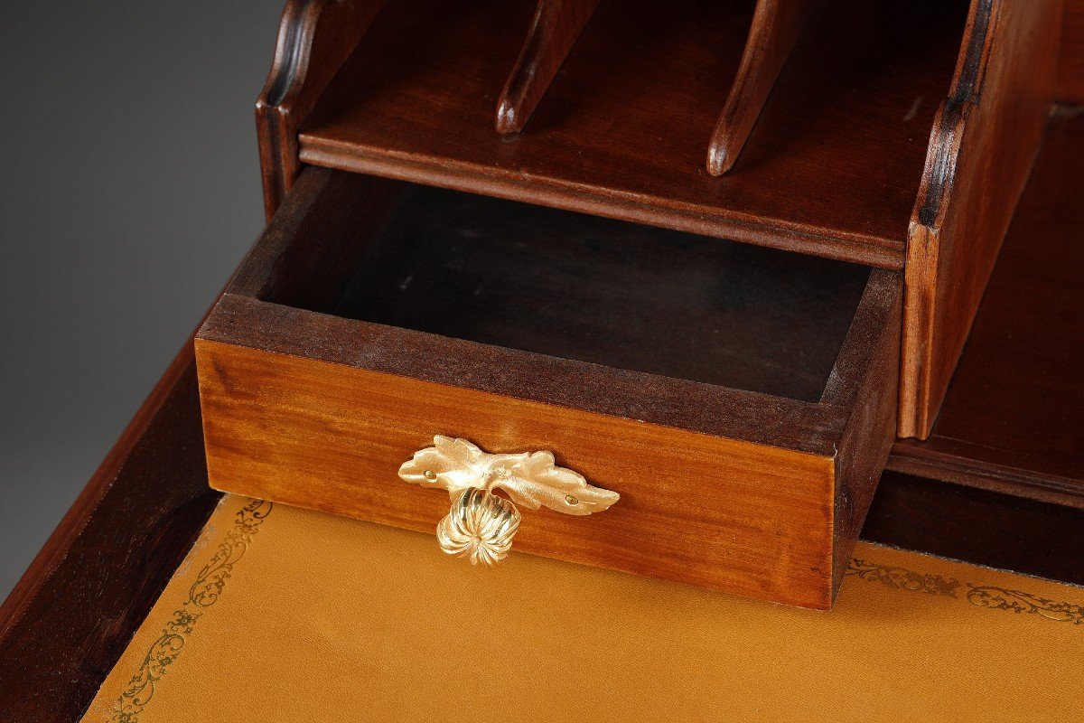 Mahogany And Mahogany Veneer Tiered Desk, Art Nouveau Period-photo-3