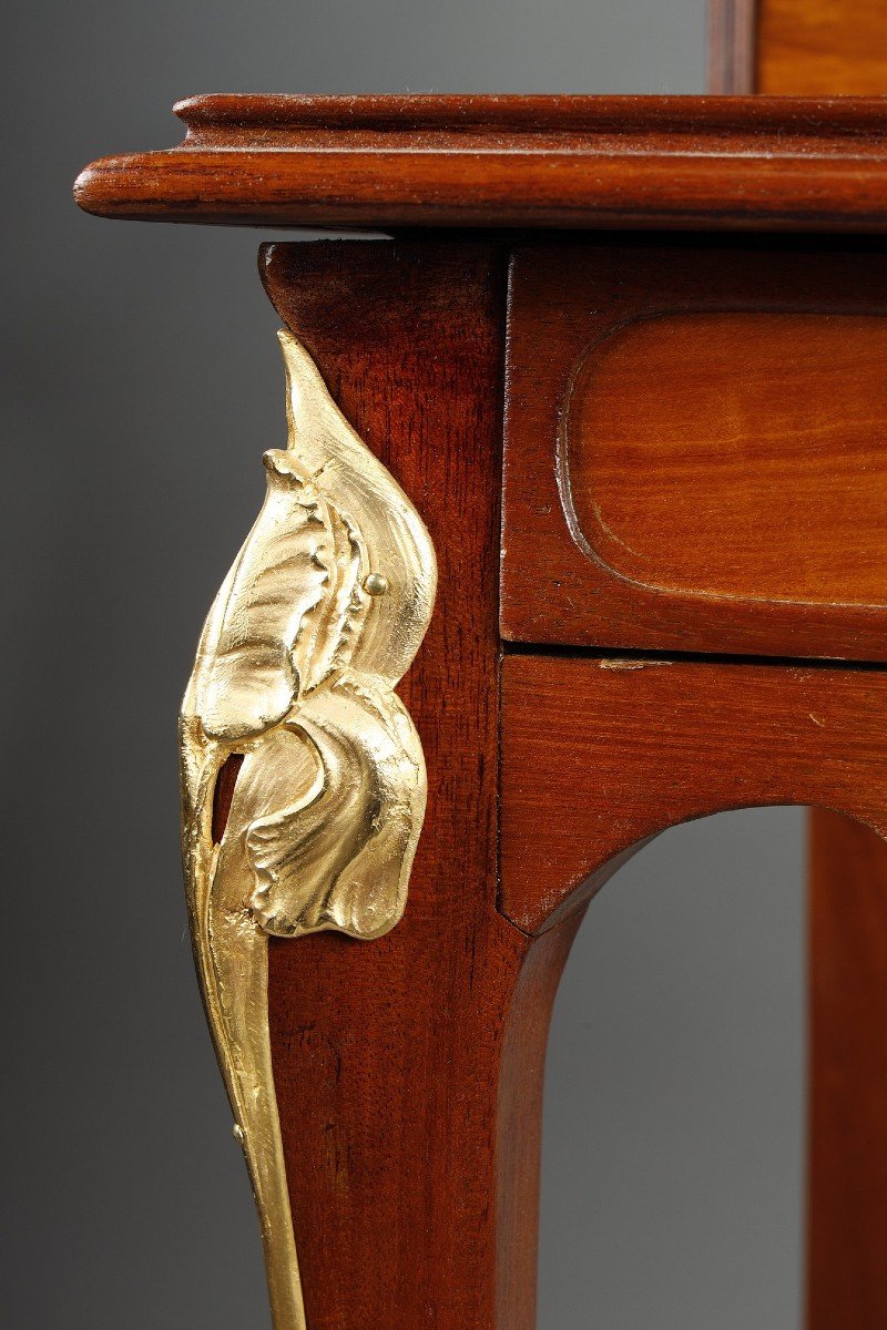 Mahogany And Mahogany Veneer Tiered Desk, Art Nouveau Period-photo-5