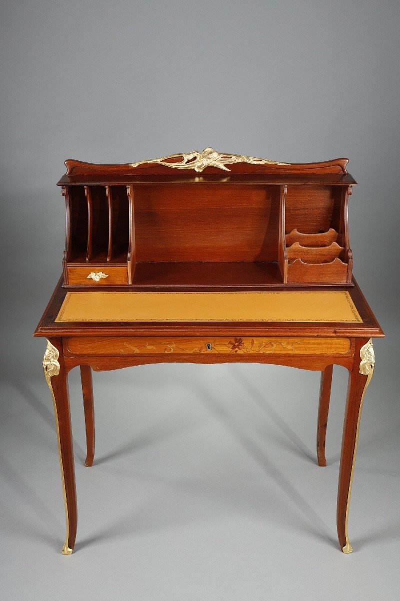 Mahogany And Mahogany Veneer Tiered Desk, Art Nouveau Period