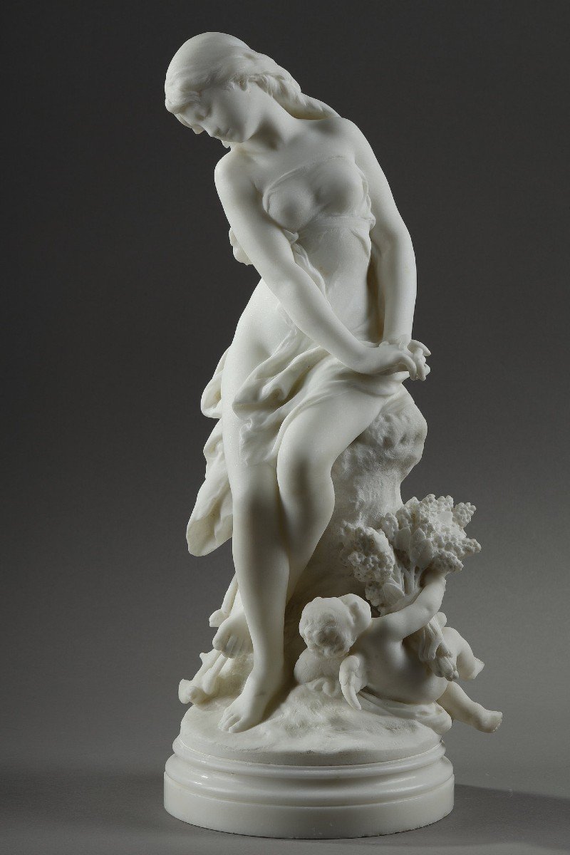 Groupe En Marbre De Vénus Et Cupidon De Mathurin Moreau (1822-1912)-photo-2