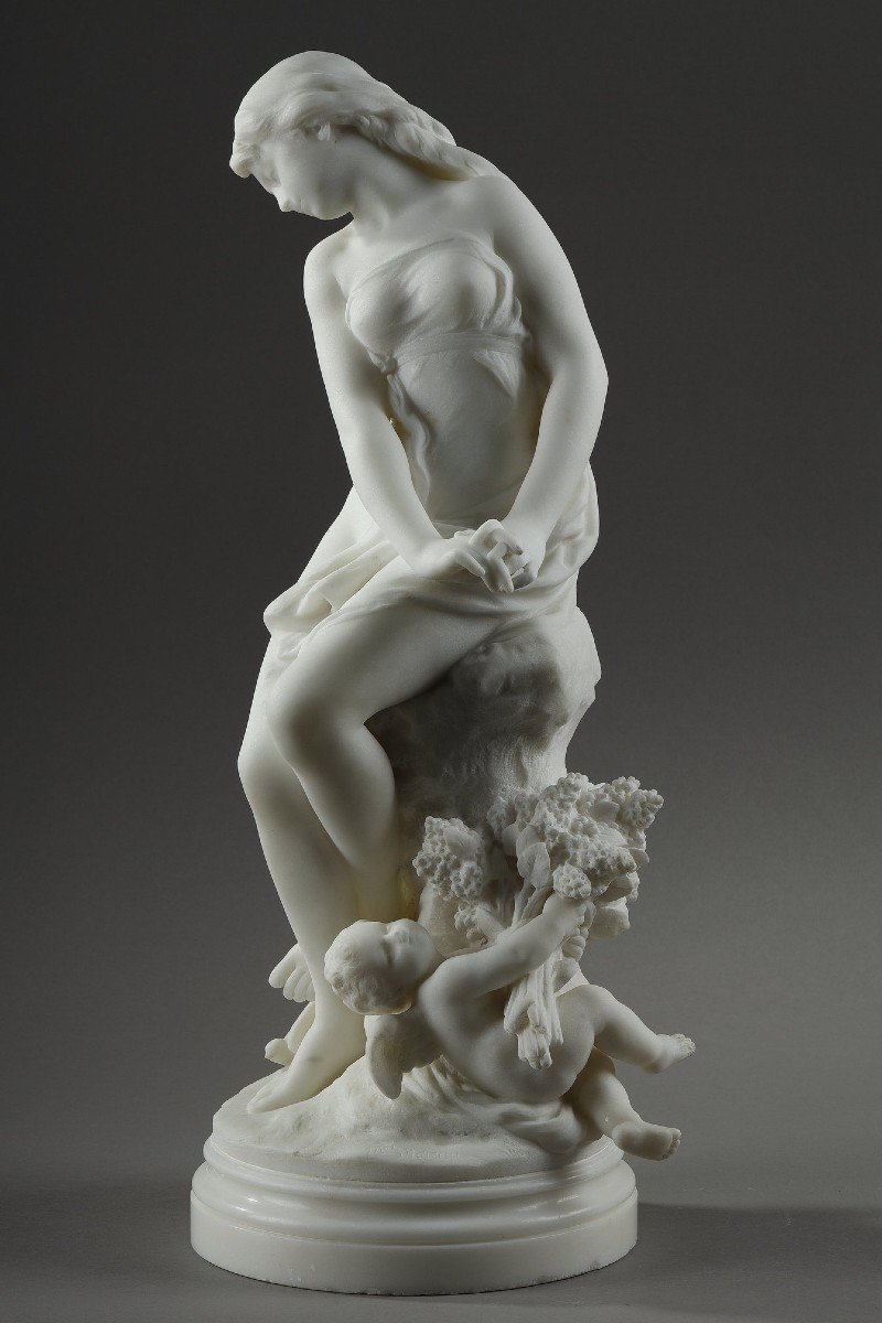 Groupe En Marbre De Vénus Et Cupidon De Mathurin Moreau (1822-1912)-photo-3