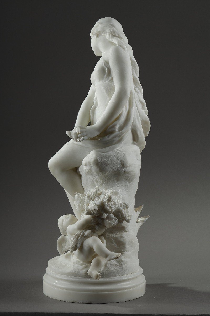 Groupe En Marbre De Vénus Et Cupidon De Mathurin Moreau (1822-1912)-photo-4