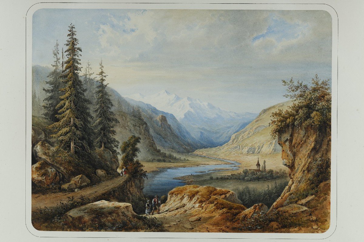 Deux Aquarelles En Pendant Signées De François-jules Collignon (1811-1846). -photo-1