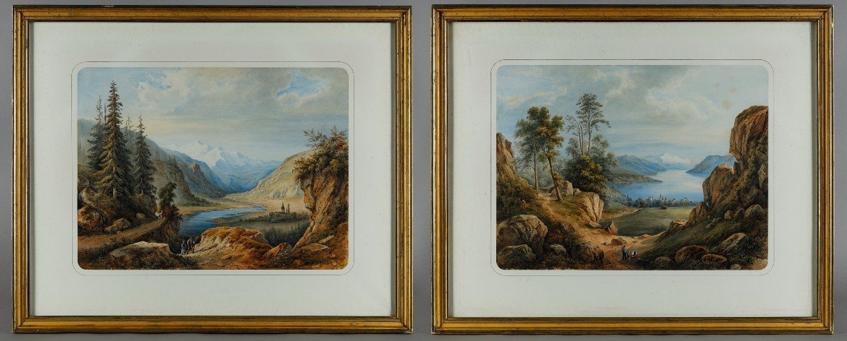 Two Pendant Watercolors Signed By François-jules Collignon (1811-1846). 