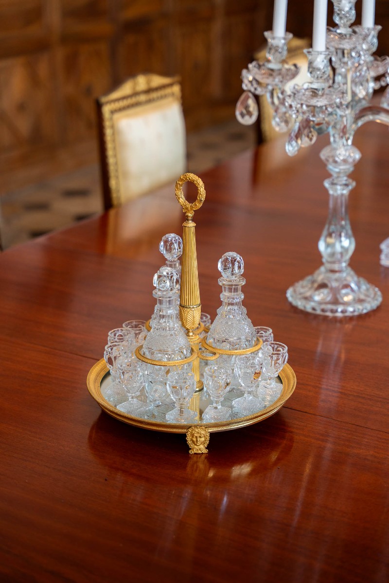 Service à Liqueur d'époque Charles X En Bronze Doré Et Cristal Taillé-photo-4