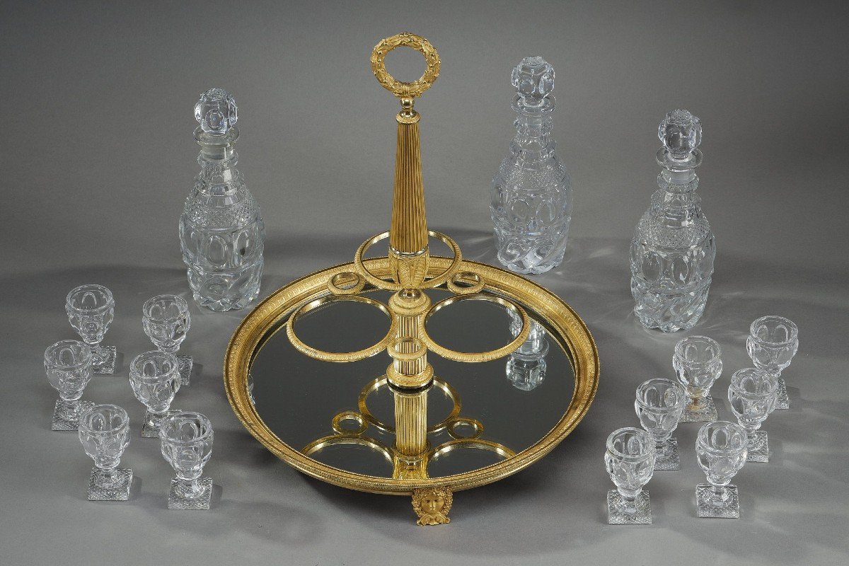 Service à Liqueur d'époque Charles X En Bronze Doré Et Cristal Taillé-photo-2