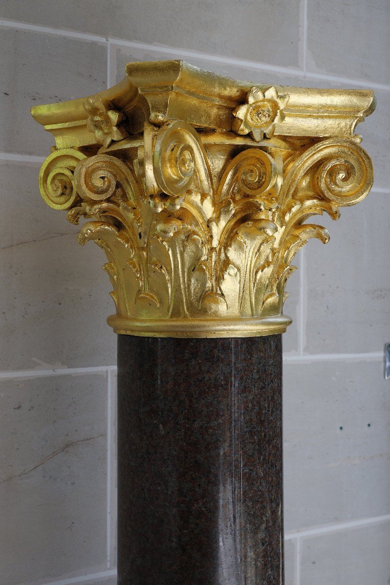 Important Granite And Gilt Bronze Column In Neoclassical Style, 20th Century -photo-2