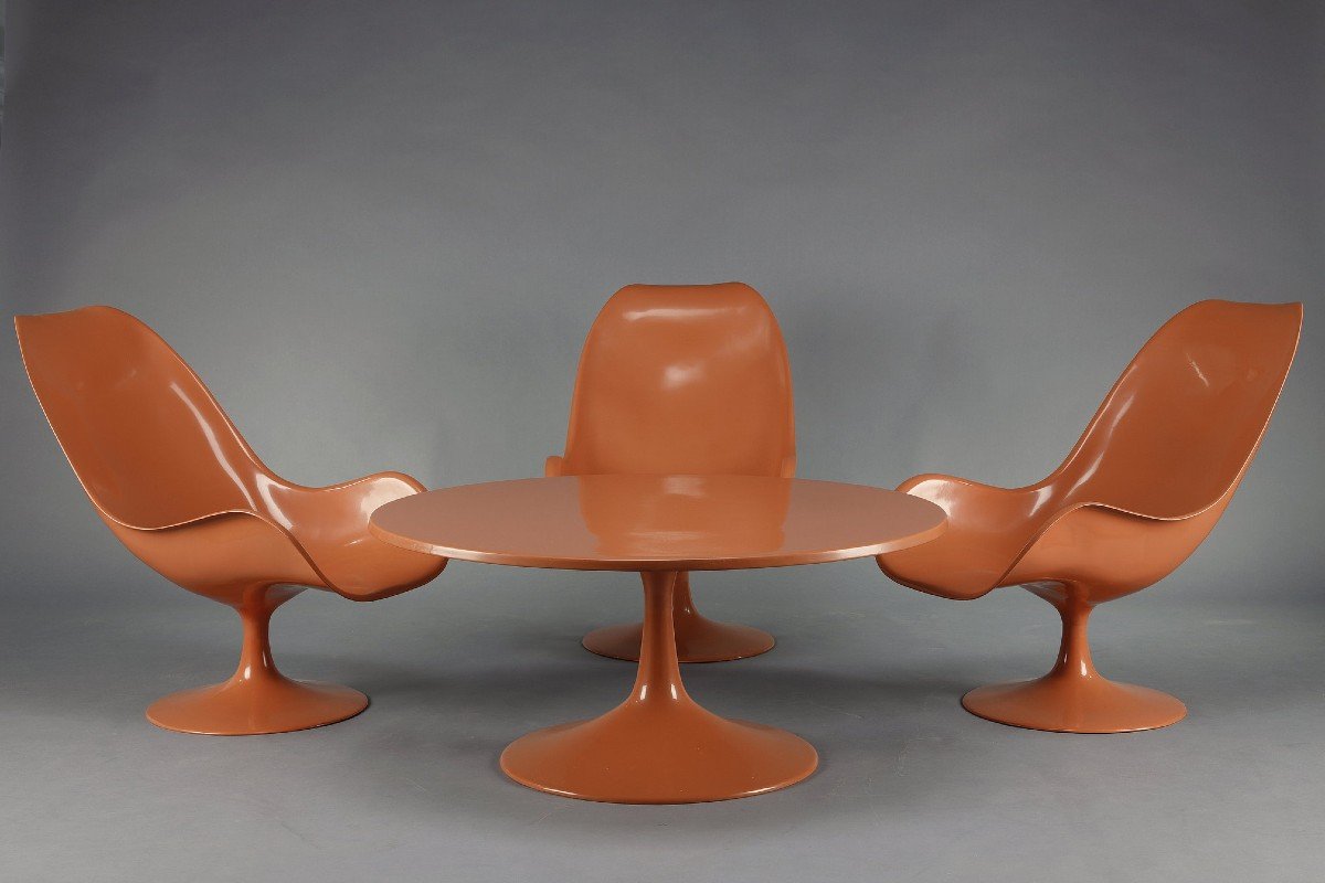 Ensemble De Salon Des Années 1970 : Chaises Tulipes Et Table Basse-photo-2