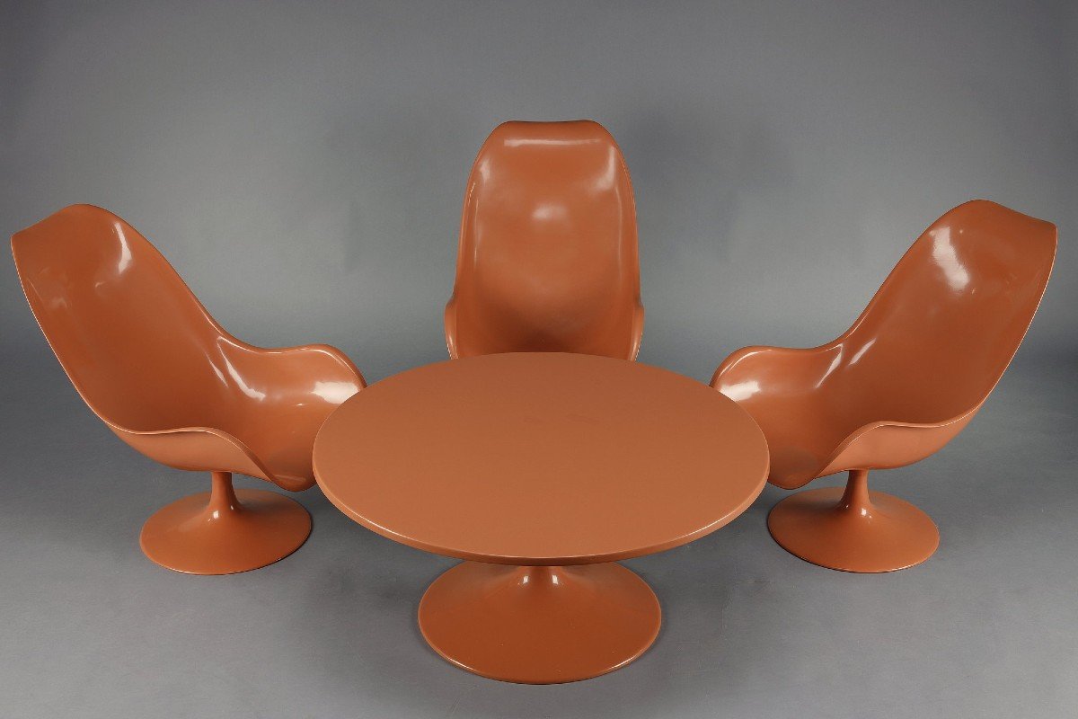 Ensemble De Salon Des Années 1970 : Chaises Tulipes Et Table Basse-photo-3