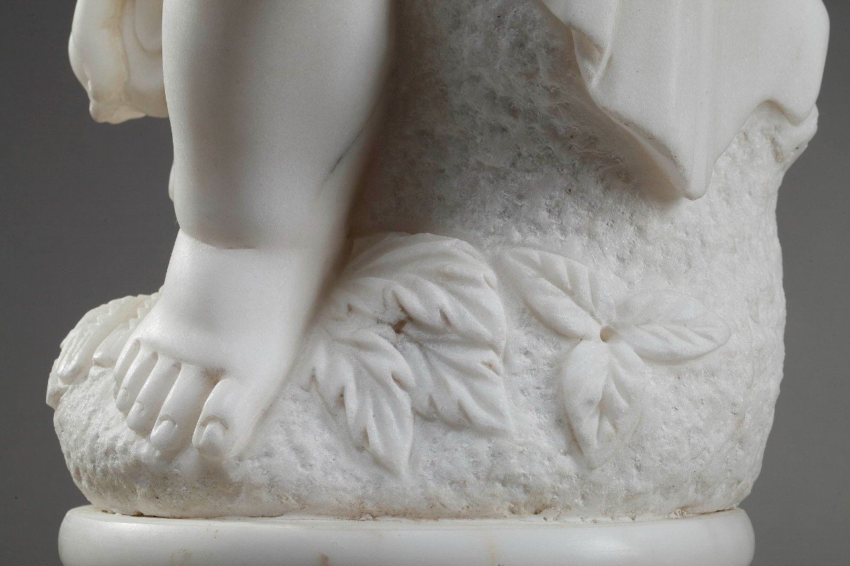 White Marble Sculpture "putto With Ears Of Wheat"-photo-8