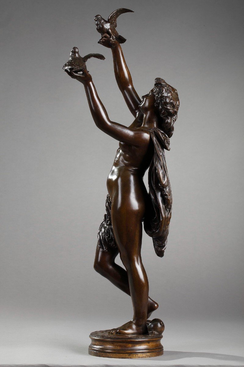 Bronze "woman With Doves" By Charles-alphonse Gumery (1827-1871)-photo-4