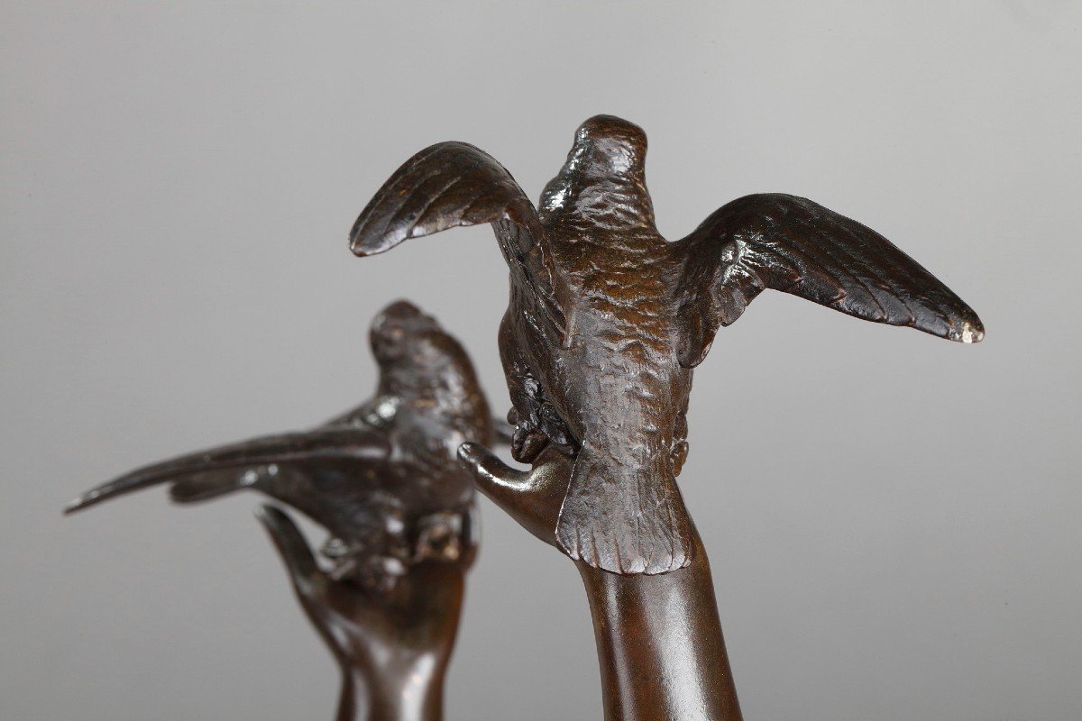 Bronze "woman With Doves" By Charles-alphonse Gumery (1827-1871)-photo-8