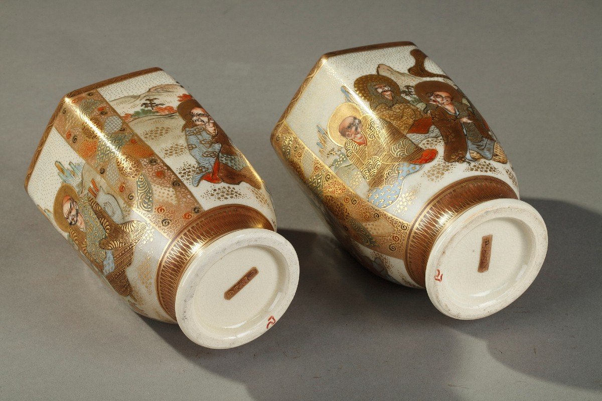 Pair Of Small Satsuma Porcelain Vases, Japan 20th Century-photo-5