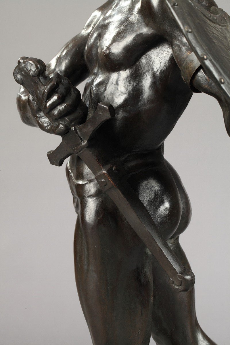 Sculpture En Bronze "le Guerrier" d'Auguste De Wever (1836-1910)-photo-3