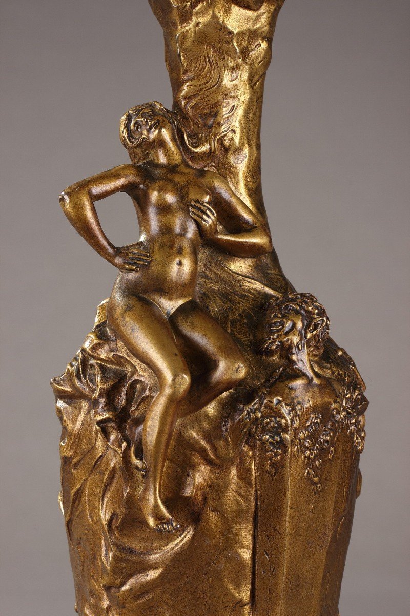 Vase Sculpture De Jules Meliodon Monté En Lampe, Fondeur Charles Louchet-photo-1