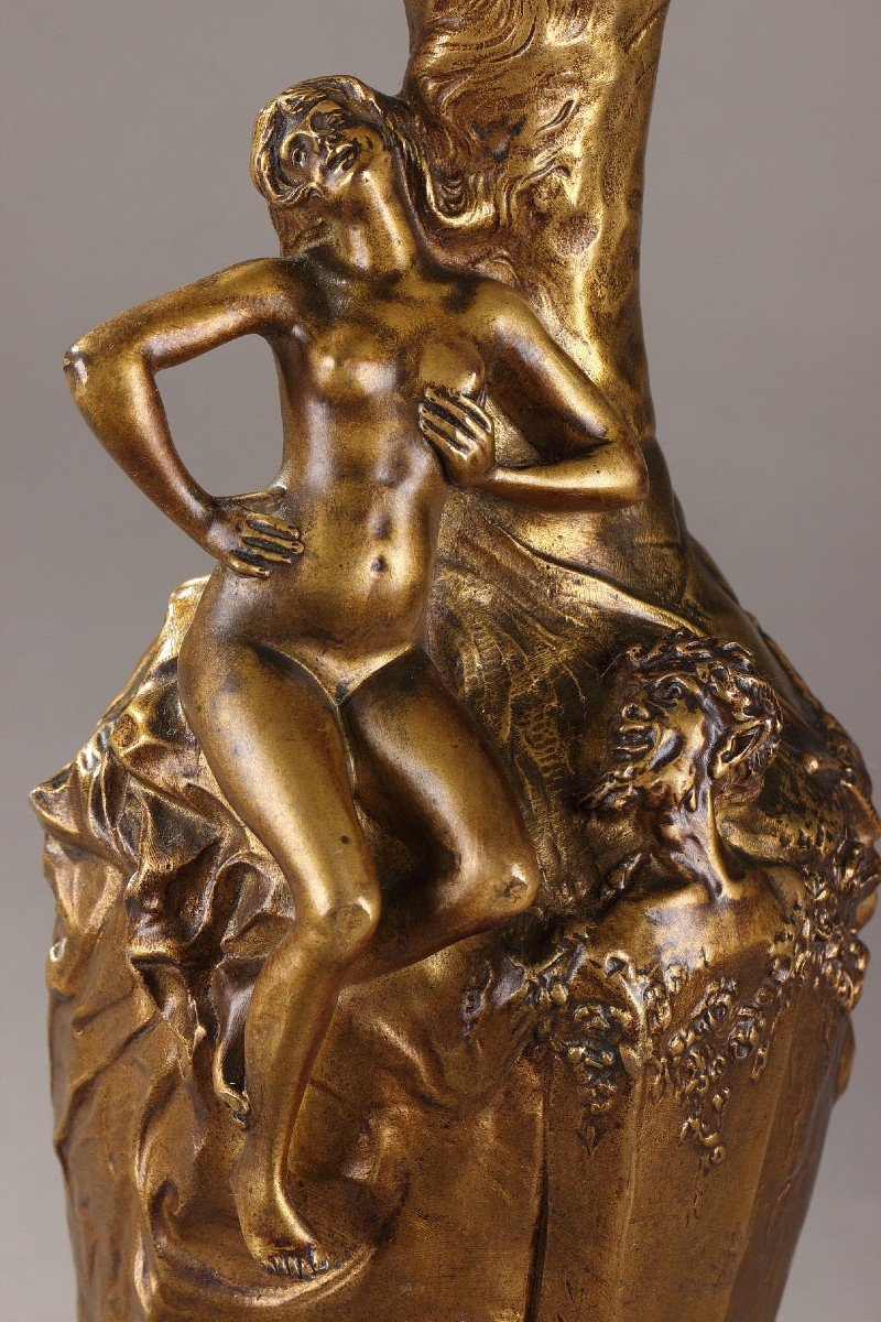Vase Sculpture De Jules Meliodon Monté En Lampe, Fondeur Charles Louchet-photo-2