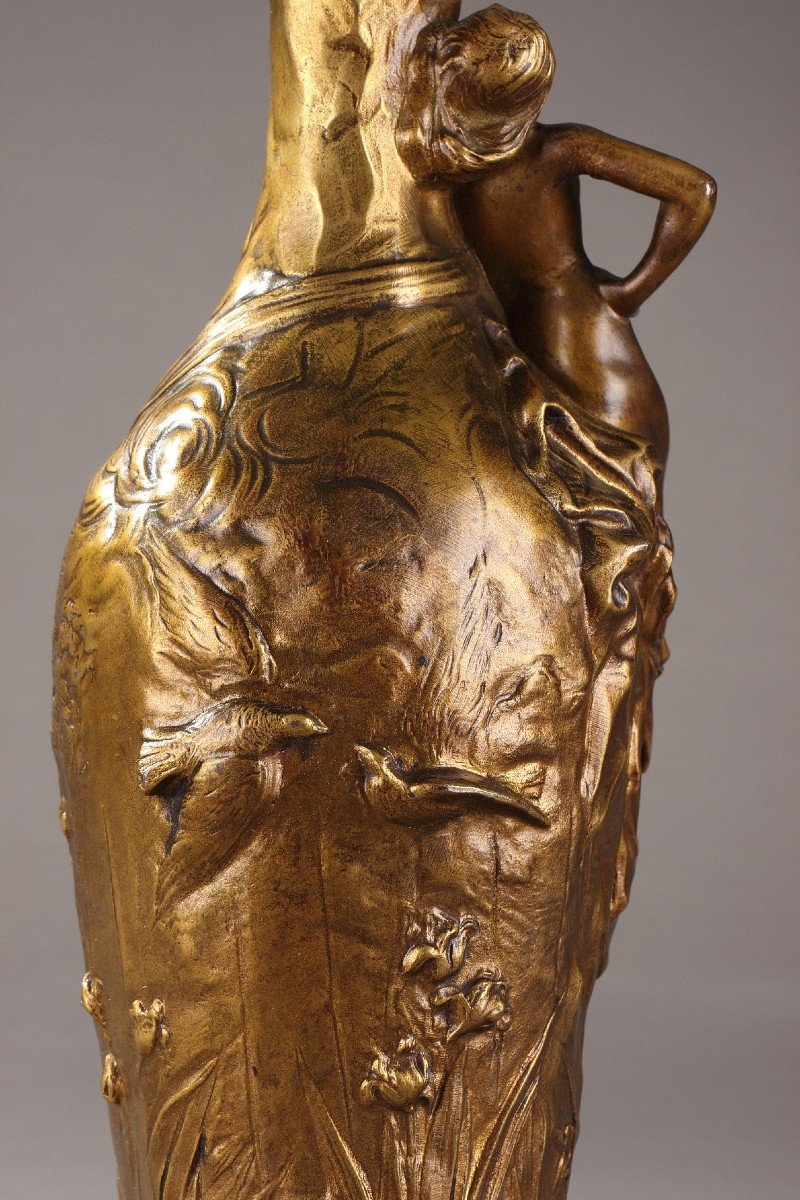 Vase Sculpture De Jules Meliodon Monté En Lampe, Fondeur Charles Louchet-photo-4