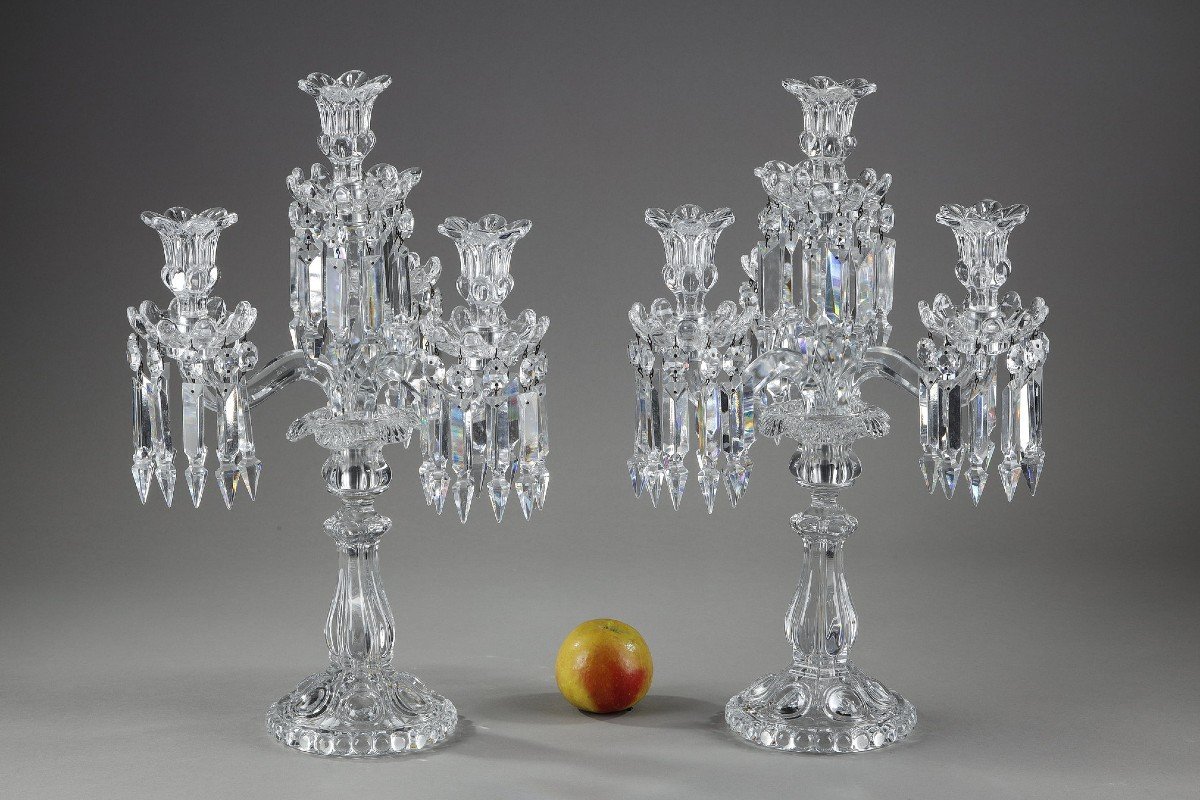 Paire De Girandoles Baccarat  En Cristal à Quatre Bras De Lumière-photo-2