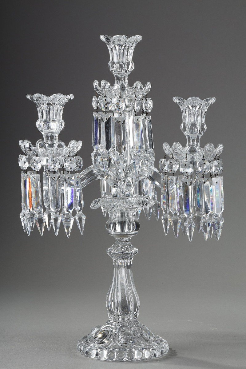 Paire De Girandoles Baccarat  En Cristal à Quatre Bras De Lumière-photo-3