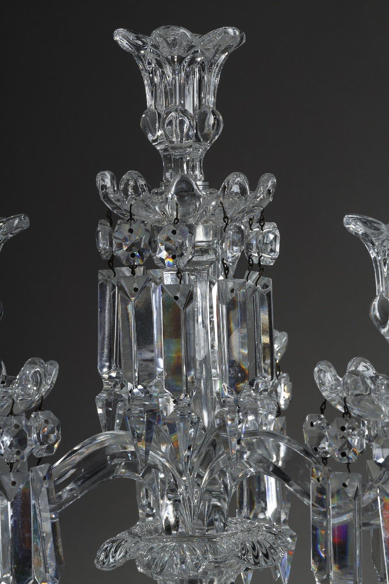 Paire De Girandoles Baccarat  En Cristal à Quatre Bras De Lumière-photo-6