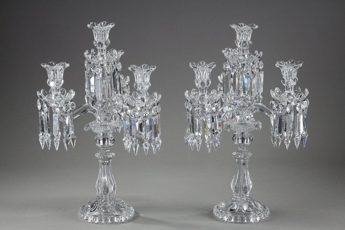 Paire De Girandoles Baccarat  En Cristal à Quatre Bras De Lumière